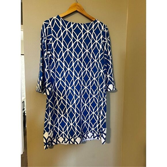Crown & Ivy Women’s Size Small Shift Dress Royal Blue Geometric Print 3/4 Sleeve - Picture 5 of 7